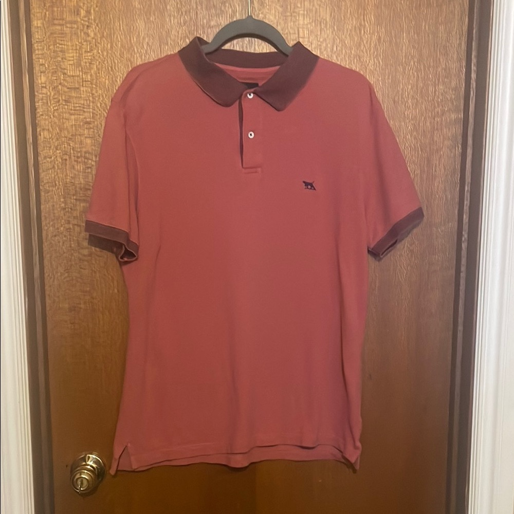Rae Dunn Men’s Polo Shirt – Size Large | Rust Red & Navy| 100% Cotton
